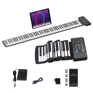 konix 88 keys roll up piano, upgraded portable rechargeable hand roll piano keyboard, 128 rhythms, 128 tones, roll out keyboard piano with led display midi function, best gift for kids and beginners