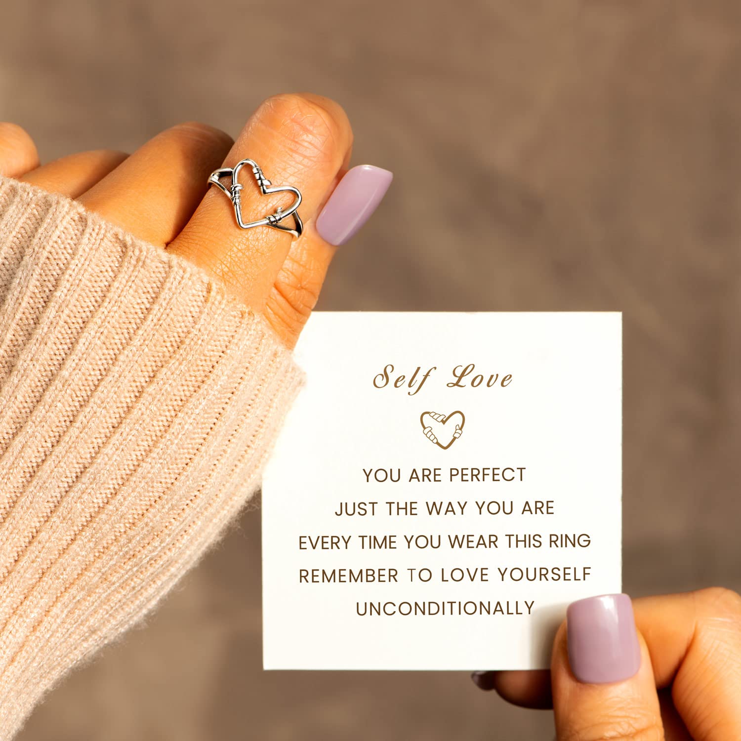 Story Jewellery Silver Plated Heart Wire Promise Rings for Women, Inspirational Dainty Heart Wire Jewelry Gifts for Her, Birthday Christmas Valentines Gifts for Women (Sterling Silver 12)