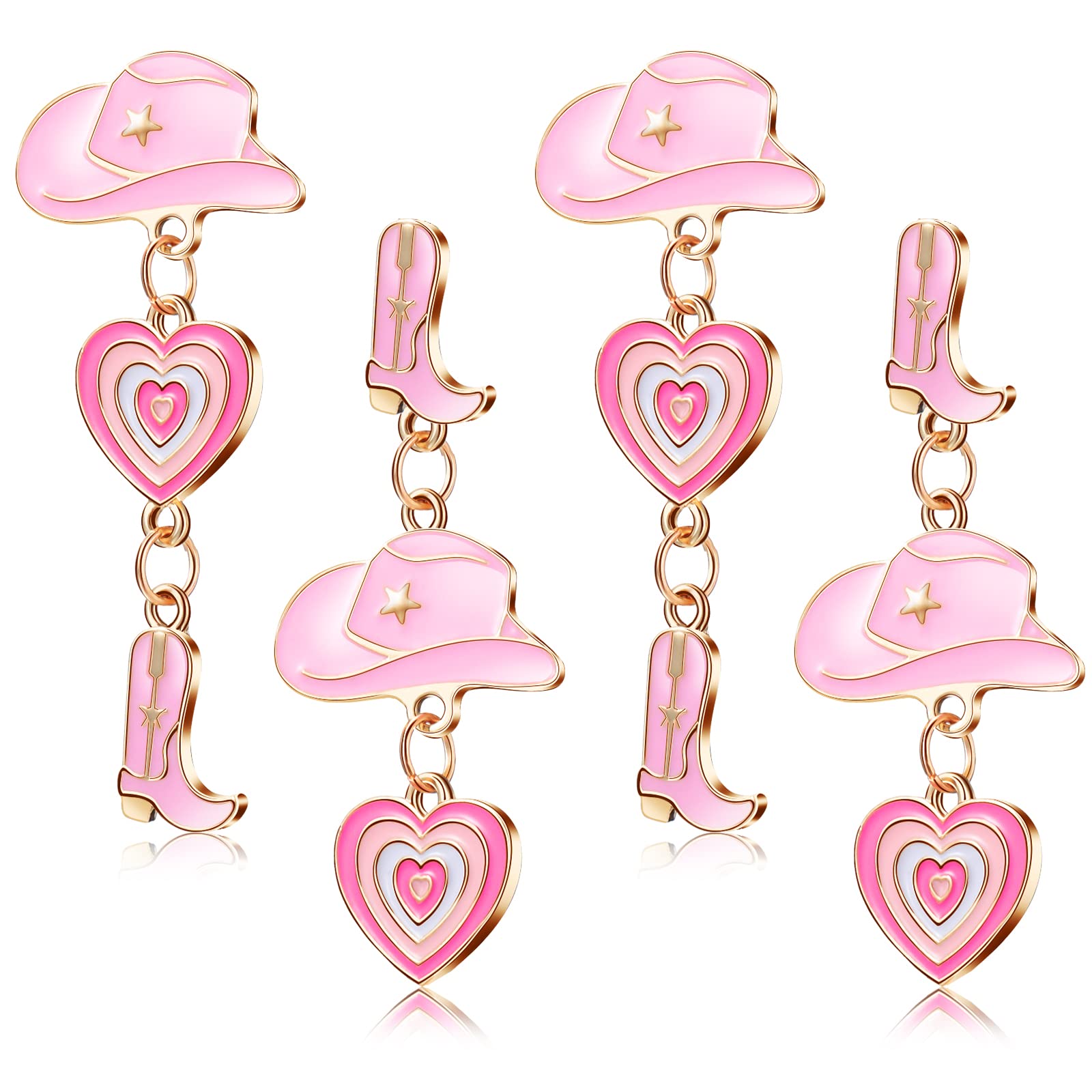 2 Pairs Cowboy Hat Earrings Cowgirl Earrings Western Jewelry Cowboy Boot Earrings Cute Jewelry Pink Heart Dangle Drop Cowgirl Jewelry Valentine's Day Gift for Women Girls Disco Country Party