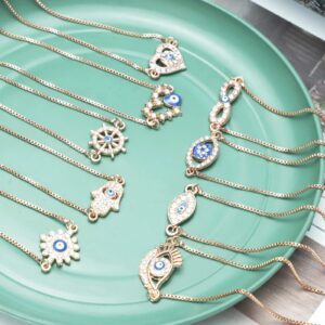 10pcs Gold Evil Eye Bracelets Mexican Bracelets Adjustable Hamsa Bracelet Set Mal de ojo Bracelet Lucky Amulet Evil Eye Jewelry for Women