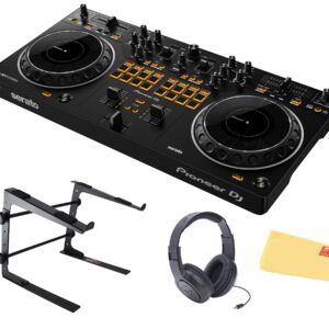 Pioneer DDJ-REV1, DJ Controller Bundle with Stand, Headphones and, Austin Bazaar Polishing Cloth