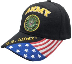 u.s. army baseball caps hats military apparel | retired veteran | 3d embroidered | adjustable (black with flag)