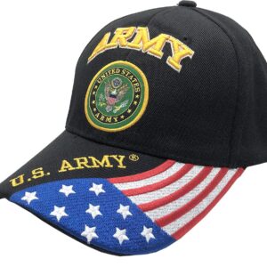 U.S. Army Baseball Caps Hats Military Apparel | Retired Veteran | 3D Embroidered | Adjustable (Black with Flag)