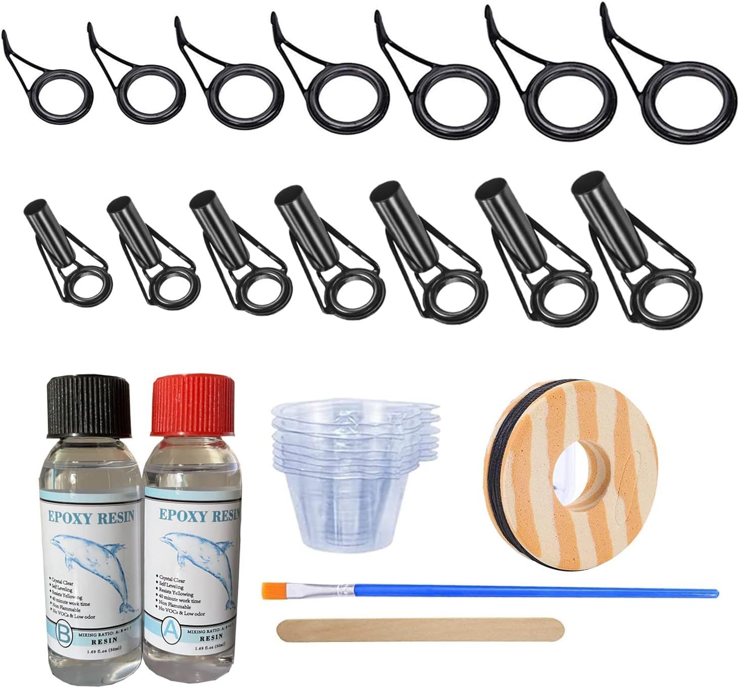 Fishing Rod Repair Kit with Glue,Fishing Rod Tips Guides Replacement Kit Rod Eyelet Stainless Steel Ceramic Ring Repair Kit