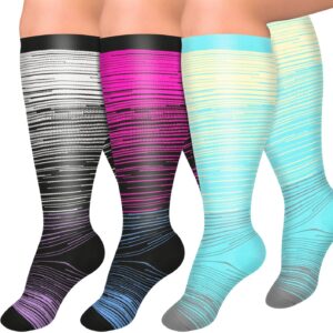 3 pairs plus size compression socks for women and men wide calf extra knee high support for circulation