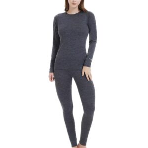 Iguana Womens 100% Merino Wool Base Layer Sets for Ski Lightweight Thermal Underwear Heather Grey