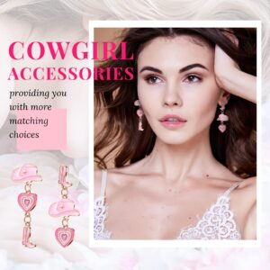 2 Pairs Cowboy Hat Earrings Cowgirl Earrings Western Jewelry Cowboy Boot Earrings Cute Jewelry Pink Heart Dangle Drop Cowgirl Jewelry Valentine's Day Gift for Women Girls Disco Country Party