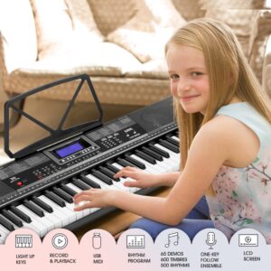 MUSTAR Piano Keyboard, 61 Key Keyboard Piano with Light Up Keys, Electric Piano Portable Piano Keyboard for Beginners with Stand, Sustain Pedal, Headphones, Microphone