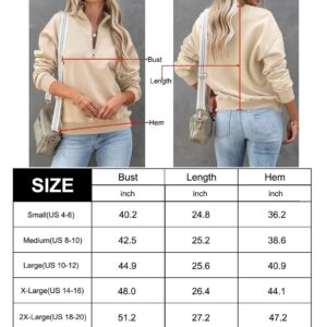 Dressmine Womens Fall Sweatshirt Long Sleeve Quarter Zip Lapel Collar Shirts Casual Loose Pullover Sweatshirts Tops for Women White Meidum