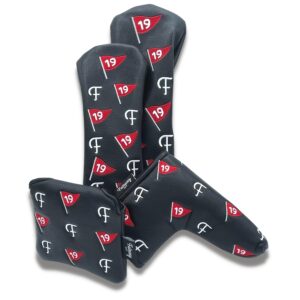 Fairway Golf | Fairway Wood Headcover | Premium Fairway Wood Cover Protector | Fits Taylormade Titleist Cobra etc. | 19th Hole Flag | Black