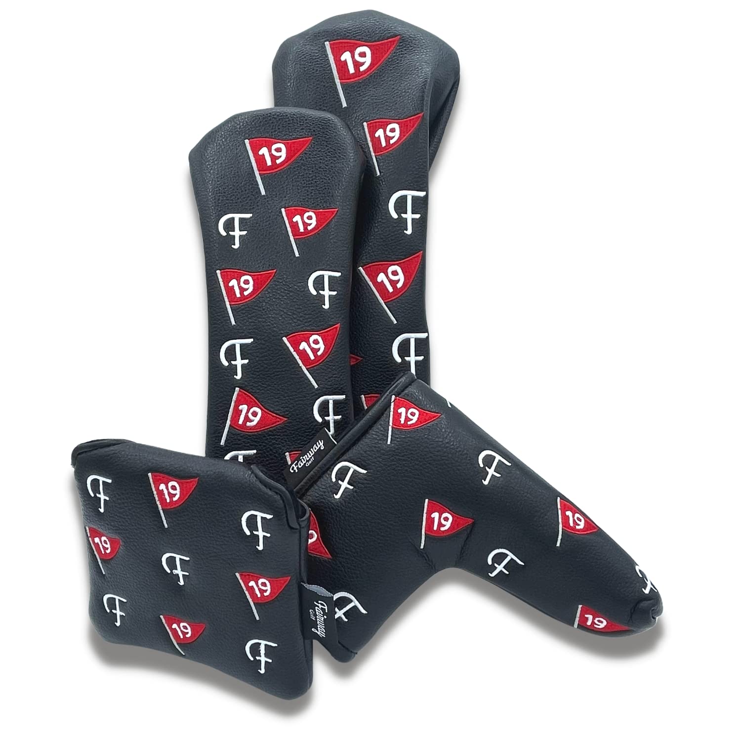 Fairway Golf | Blade Putter Cover | Premium Putter Headcover Protector with Strong Magnetic Closure | Fits Scotty Cameron Taylormade Odyssey etc. | 19th Hole Flag | Black