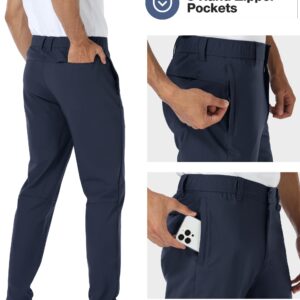 Mens Work Pants Golf Slim Fit Dress Business Casual Pants Waterproof High Waisted Tapered Pants with Pockets Navy,32Wx32L