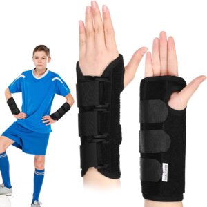 2 Pcs Wrist Brace for Kids Youth Carpal Tunnel Black Splints Wrist Brace Night Support with Adjustable Compression Straps for Children Sports Sleep (Age 8-12)