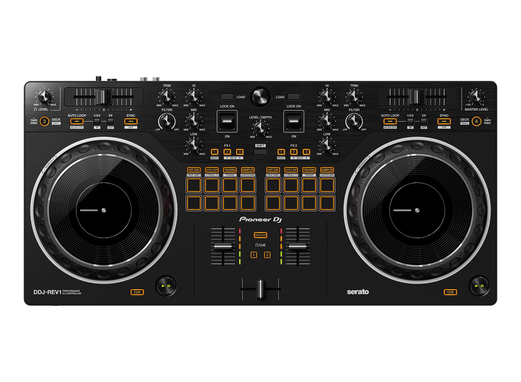 Pioneer DDJ-REV1, DJ Controller Bundle with Stand, Headphones and, Austin Bazaar Polishing Cloth