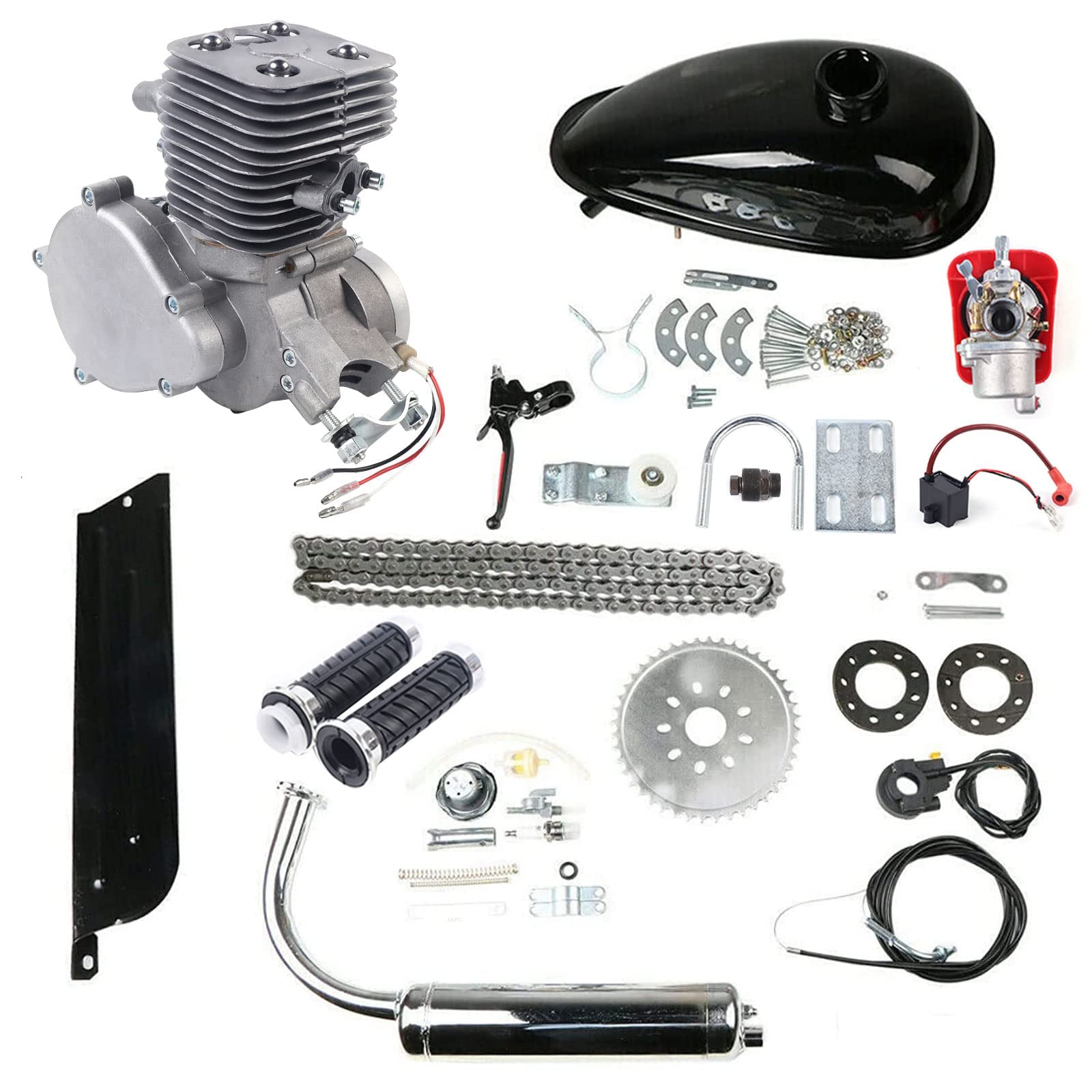 Upgraded 100cc Bicycle Engine, 2 Stroke Motorized Bike Motor Conversion Kit CDI Air-Cooling Petrol Gas Fit for 26"-28" Bikes with V-Frame, Super Fuel-efficient Air-Cooling Modified Full Set