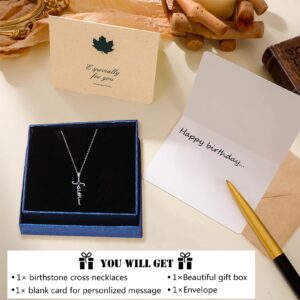 Nupdot Silver Cross Necklace for Women, Sterling Silver Chain March Birthstone Faith Cross Pendant Necklaces Christmas Christian Religious Birthday Gifts for Her, with Gifts Box