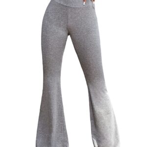 OYOANGLE Women's Yoga Flare Leg Bell Yoga Pants High Waisted Bootcut Bottom Yoga Leggings Grey M