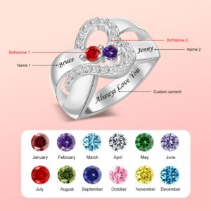 BAUMA AUTO Personalized Mother Rings, Mother Ring with 1-4 Birthstones & Names Family Custom Birthstone Ring for Women Mom Wife Daughter (A -2 Birthstones & Names)