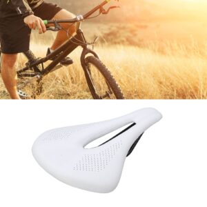 BuyWeek Bike Seat, Carbon Fiber Leather Bicycle Saddle Hollow Bicycle Seat Cushion 155mm Widen for Mountain Road Bike(White)