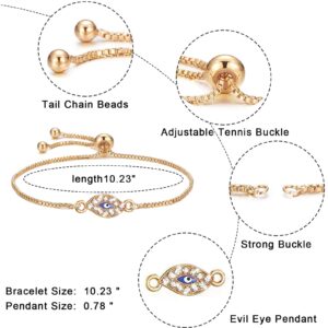 10pcs Gold Evil Eye Bracelets Mexican Bracelets Adjustable Hamsa Bracelet Set Mal de ojo Bracelet Lucky Amulet Evil Eye Jewelry for Women