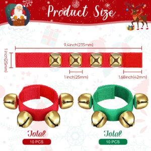 20 Pcs Christmas Wrist Band Bell Bracelet Wrist Band Shaking Bell Musical Instruments Adjustable Bell Rhythm Wristband Bell for School Family Christmas Percussion Party Favor (Red, Green and Gold)