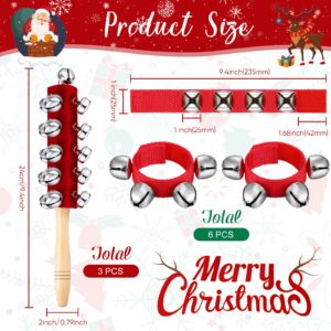 LEIFIDE 9 Pcs Christmas Handle Jingle Bells Wooden Hand Sleigh Bells Wrist Band Shaker Bells for Kids Baby Toddler Music Enlightenment Instruments Holiday Christmas Gifts(Red)