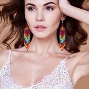 BBTO 4 Pcs Long Beaded Tassel Earrings Bohemia Colorful Native Handmade Statement Fringe Drop Earrings Boho Dangle Tassel Earrings for Women(Exotic)