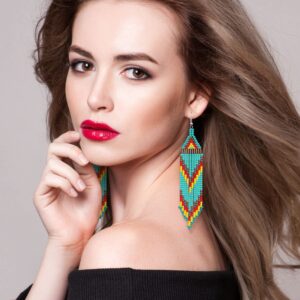 BBTO 4 Pcs Long Beaded Tassel Earrings Bohemia Colorful Native Handmade Statement Fringe Drop Earrings Boho Dangle Tassel Earrings for Women(Exotic)