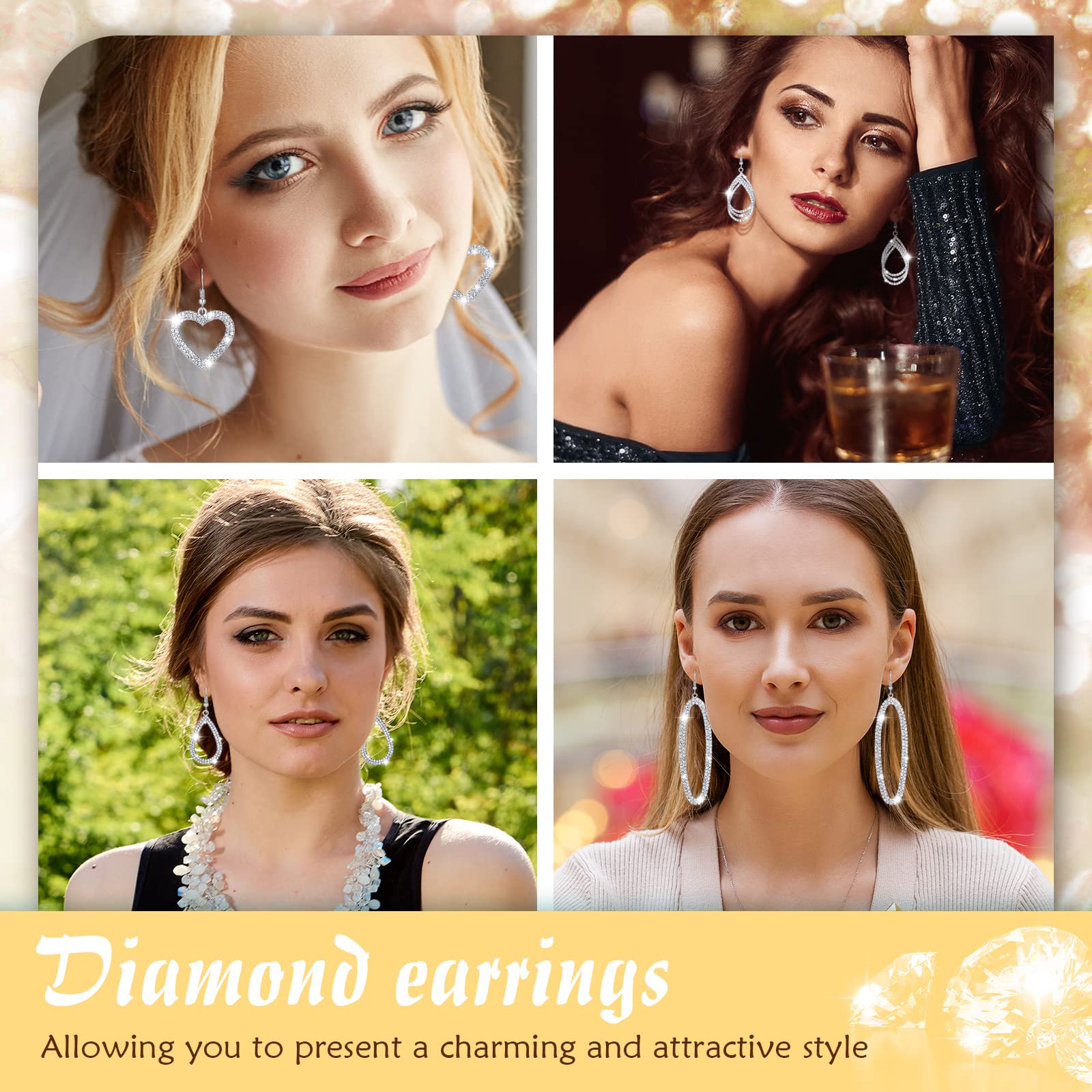 6 Pairs Silver Rhinestone Dangle Earrings Simulated Diamond Teardrop Dangle Earrings Hoop Drop Tear Drop Earrings Crystal Long Dangling Earrings for Women