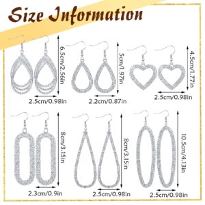 6 Pairs Silver Rhinestone Dangle Earrings Simulated Diamond Teardrop Dangle Earrings Hoop Drop Tear Drop Earrings Crystal Long Dangling Earrings for Women