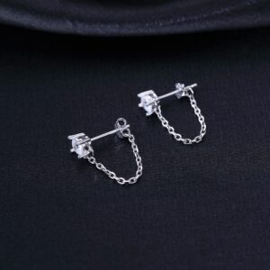 Reffeer 925 Sterling Silver CZ Chain Studs Earrings Dangle for Women Teen Girls CZ Chain Drop Earrings Studs (A-Silver)