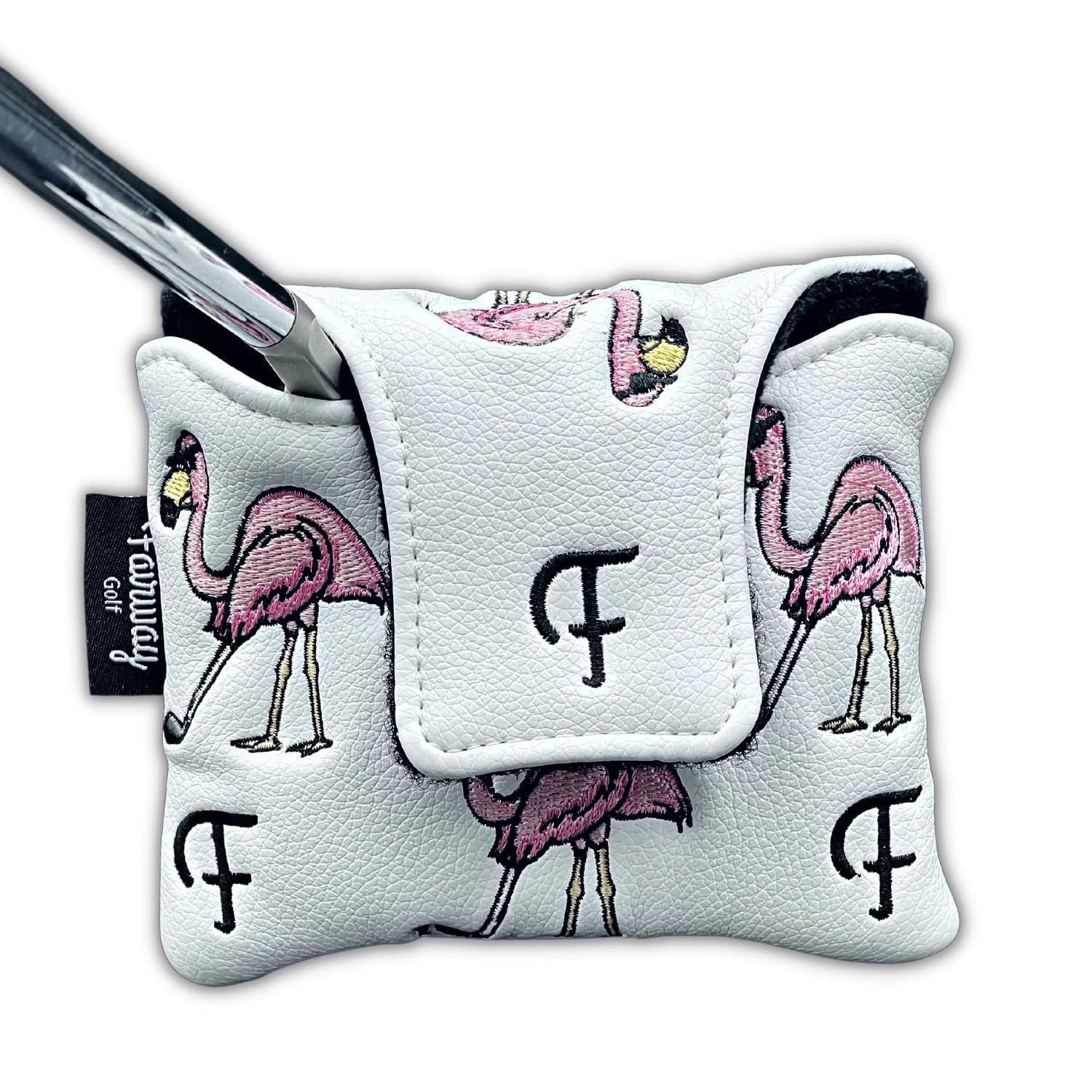 Fairway Golf | Mallet Putter Cover | Premium Putter Headcover Protector with Strong Velcro Closure | Fits Scotty Cameron Taylormade Odyssey etc. | Flamingo | White