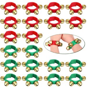 20 pcs christmas wrist band bell bracelet wrist band shaking bell musical instruments adjustable bell rhythm wristband bell for school family christmas percussion party favor (red, green and gold)