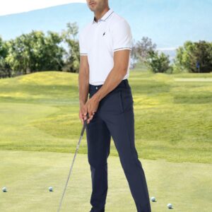 Mens Work Pants Golf Slim Fit Dress Business Casual Pants Waterproof High Waisted Tapered Pants with Pockets Navy,32Wx32L