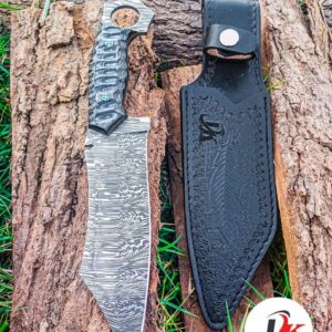 Custom hand made Damascus steel hunting knife,11" inches Skinner,out door survival camping,fix blade, classic, Christmas gift, nice grip handle,sharp, slicer, Leather sheath HUNT-01