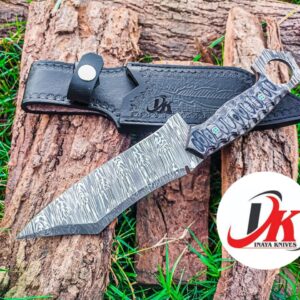 Custom hand made Damascus steel hunting knife,11" inches Skinner,out door survival camping,fix blade, classic, Christmas gift, nice grip handle,sharp, slicer, Leather sheath HUNT-01