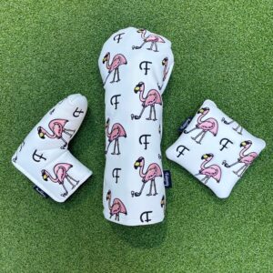 Fairway Golf | Mallet Putter Cover | Premium Putter Headcover Protector with Strong Velcro Closure | Fits Scotty Cameron Taylormade Odyssey etc. | Flamingo | White