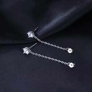 Reffeer 925 Sterling Silver CZ Chain Studs Earrings Dangle for Women Teen Girls CZ Chain Drop Earrings Studs (A-Silver)