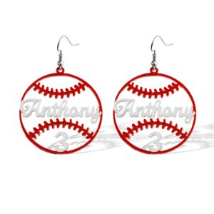 Custom Baseball Earrings For Women Lightweight Baseball Number Drop Dangle Earrings For Daughter Personalized Name Baseball Mom Earrings Gifts For Sister Mother Grandma