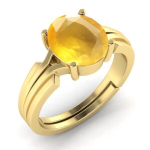 LMDPRAJAPATIS 6.25 Ratti / 5.42Ct Certified Natural Yellow Sapphire Gold Plated Ring For Women Valentine Day, New Year, Wear