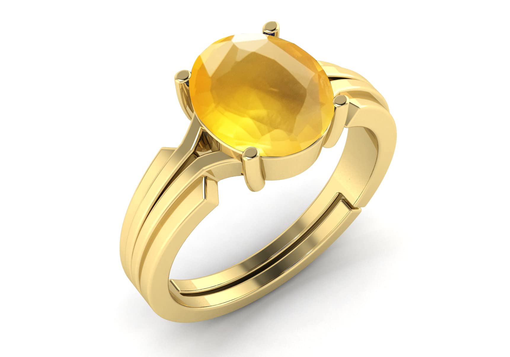 LMDPRAJAPATIS 6.25 Ratti / 5.42Ct Certified Natural Yellow Sapphire Gold Plated Ring For Women Valentine Day, New Year, Wear