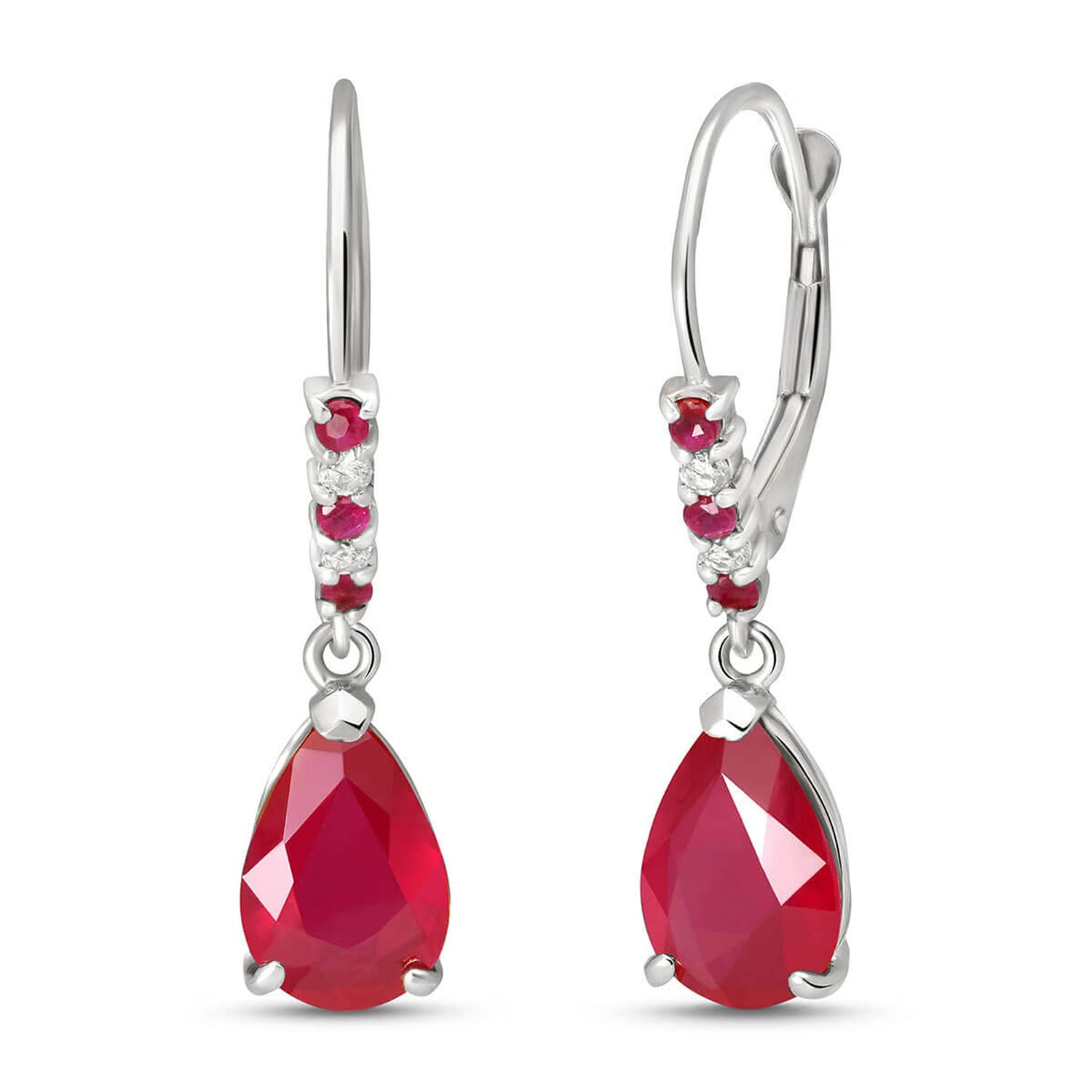 14K Solid Gold Ruby & Diamond Leverback Drop Earrings 3.18 CTW