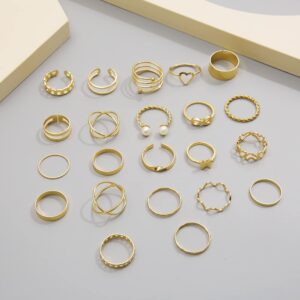 Suonie 22PCS Knuckle Rings Set for Women Men Joint Rings Gold Plated Rings Girls Stackable Finger Rings to Friend Sisters Birthday Christmas Gifts