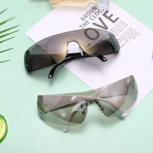 GUVIVI Y2K Sunglasses for Women Men Fashion Shield Rimless Wrap Around Sunglass Gradient Lens Y2K Trendy Sun Glasses