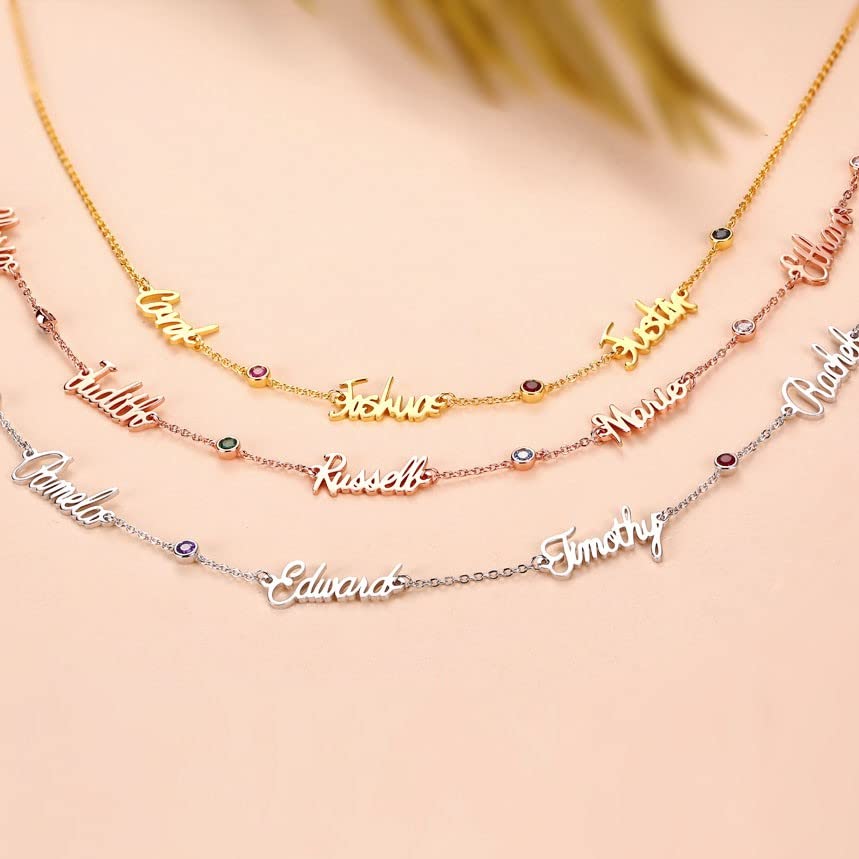 LONAGO Personalized 925 Sterling Silver 1-5 Name Necklace with Simulated Birthstone Custom Made Any Nameplate Pendant Jewelry for Women (Style 1-Silver)