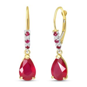 14k solid gold ruby & diamond leverback drop earrings 3.18 ctw