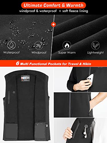 ECIFEE Men's Rechargeable Heated Windproof Lightweight Golf Vest Outerwear with Pockets, Softshell Vests with Battery for Running Hiking