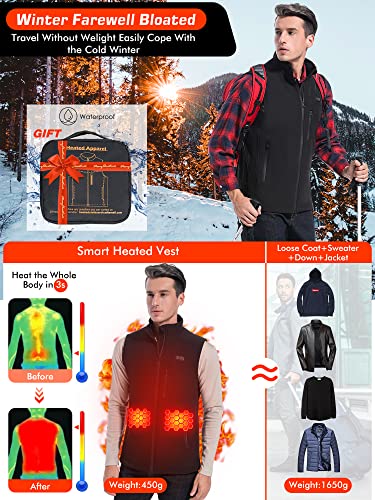 ECIFEE Men's Rechargeable Heated Windproof Lightweight Golf Vest Outerwear with Pockets, Softshell Vests with Battery for Running Hiking