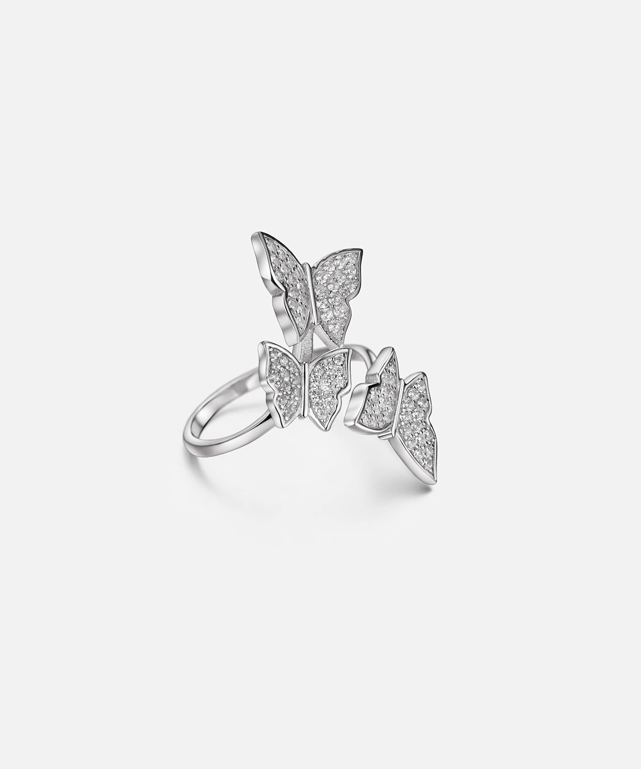 Michooyel S925 Cubic Zirconia Butterfly Adjustable Ring CZ Sterling Silver Finger Ring Statement Ring for Women