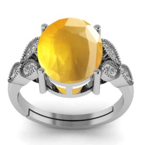 LMDPRAJAPATIS 9.00 Carat Natural Yellow Sapphire Stone Astrological Purpose Silver Plated Ring For Women's